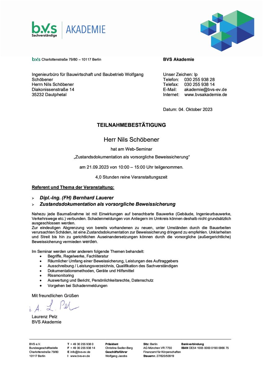 BVS Akademie – Zustandsdokumentation und vorsorgliche Beweissicherung