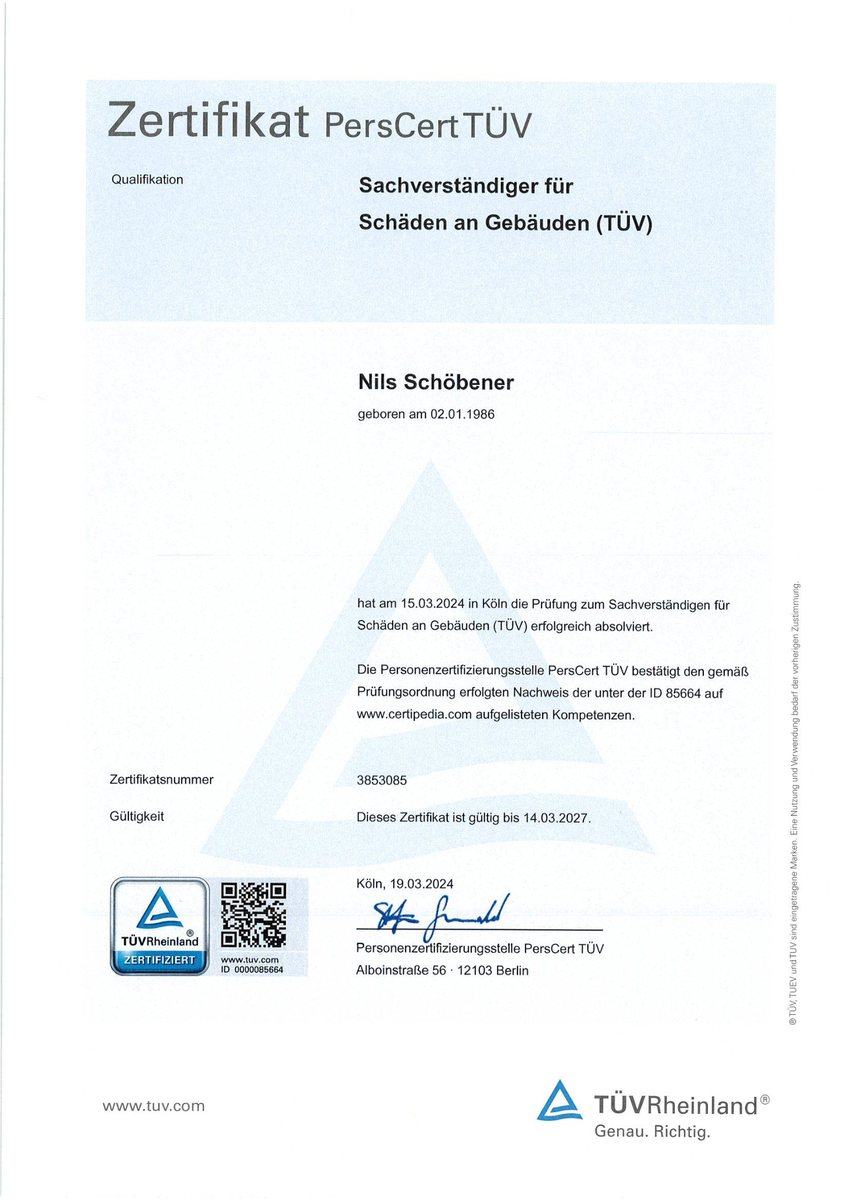 PersCert TÜV – Sachverständiger für Schäden an Gebäuden